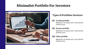 Investment portfolio types are illustrated with a focus on a person analyzing graphs and a breakdown of growth and income.