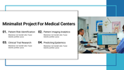 Slide featuring a list of four medical projects, with a background image of healthcare professionals working at a computer.