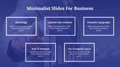 Business slide featuring minimalist design elements like flat design, limited colors, and an emphasis on negative space.