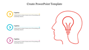 Creative design featuring a red lightbulb inside a head outline with descriptive captions areas on the left.