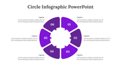 Circular infographic template with six purple sections, each with a placeholder for text and numbered labels.