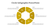 Yellow segmented circle infographic with six sections, arranged around an empty center, with captions placed around it.