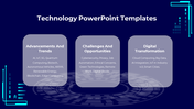 Technology template with three panels focusing on trends, challenges, and digital transformation in a futuristic design.