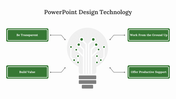 Technology-themed light bulb with circuit lines, linked to four strategic focus areas from transparency and support.