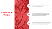 Slide with a red tinted image of smiling colleagues raising hands together, and three numbered steps on the right.