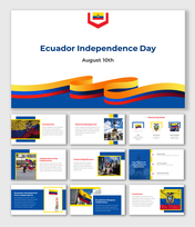 Ecuador’s August 10th Independence Day, showing flags, parades, and national pride through bold colored layouts.