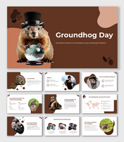 Groundhog Day template featuring cultural impact, history, fun facts, and the science behind the shadow prediction.