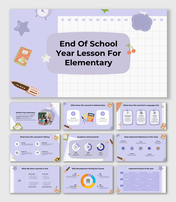 End Of School Year Lesson For Elementary with subject highlights, achievements, and milestones in a pastel design.
