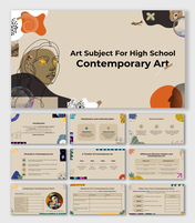 Art Subject For High School Contemporary slides with abstract shapes, line art, and neutral color tones.