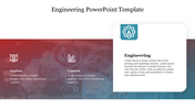 Slide design with engineering-themed visuals and captions areas over a gradient background.