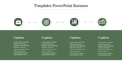 Business workflow representation with icons for strategy, achievement, analytics, and finances, in a horizontal layout. 