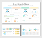 Server Status Dashboard featuring analytics cards, pie charts, clean layout, and server operation tracking.