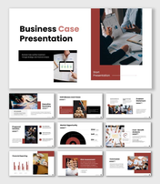 The Business Case PowerPoint Presentation Sample showing KPI graphs, cost analysis, and clean layout.