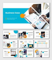 A Business Case Presentation PPT with strategy slides, data visuals, and professional design elements.