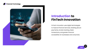 FinTech Innovation presentation with digital finance, AI, blockchain, mobile payments, and banking technology. - slide 2