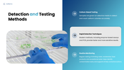 Coliforms presentation with scientist, bacteria samples, water testing, contamination sources, and detection methods. - slide 8