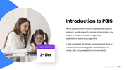 PBIS presentation with teacher and student, behavior support, three-tier framework, and positive reinforcement slides. - slide 2