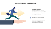 Way Forward presentation with business runner, arrow roadmap, innovation, teamwork, skill growth, and progress steps. - slide 6