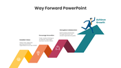 Way Forward presentation with business runner, arrow roadmap, innovation, teamwork, skill growth, and progress steps. - slide 7