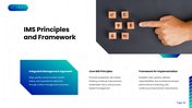 Integrated Management System with quality, environmental, safety icons, planning, audits, documentation and improvement. - slide 4
