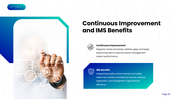 Integrated Management System with quality, environmental, safety icons, planning, audits, documentation and improvement. - slide 9