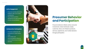 Prosumer overview showing solar energy production, consumption, sharing, digital markets, benefits and challenges. - slide 6