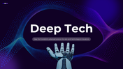 Deep Tech presentation showing robotics, AI, quantum computing, nanotechnology, advanced materials and future innovation. - slide 1