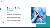 The Biopsy presentation showing tissue sampling, needle, microscope, specimen handling, diagnosis, and aftercare. - slide 2