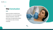 The Biopsy presentation showing tissue sampling, needle, microscope, specimen handling, diagnosis, and aftercare. - slide 10