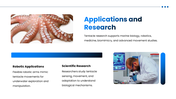 Tentacle preesentation overview with octopus, squid, jellyfish, sea anemone, adaptations, and research applications. - slide 9