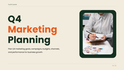 Q4 Marketing Planning outlines objectives, audience targeting, campaigns, budgets, resources, and performance tracking. - slide 1