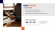 Weighted Average Cost Of Capital showing debt, equity, weights, formula, calculation, and investment decisions. - slide 5