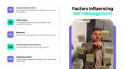 Self Management showing goal setting, time control, focus, productivity, emotions, and positive habits. - slide 5
