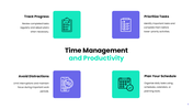 Self Management showing goal setting, time control, focus, productivity, emotions, and positive habits. - slide 6