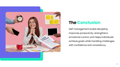 Self Management showing goal setting, time control, focus, productivity, emotions, and positive habits. - slide 10