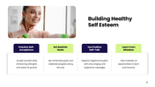 The Self Esteem presentation is covering self-acceptance, confidence, self-worth - slide 6