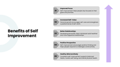 The Self Improvement presentation showing self-awareness, positive habits, goal setting, motivation, and personal growth. - slide 7