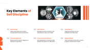 The Self Discipline presentation covering goal setting, time management, responsibility, habits, and commitment. - slide 3