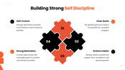 The Self Discipline presentation covering goal setting, time management, responsibility, habits, and commitment. - slide 9