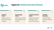 Cerebrovascular Disease presentation  showing causes, symptoms, diagnosis, treatment, complications, and recovery. - slide 3
