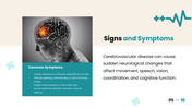 Cerebrovascular Disease presentation  showing causes, symptoms, diagnosis, treatment, complications, and recovery. - slide 5