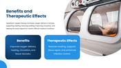 Hyperbaric Oxygen Therapy shows a pressurized chamber delivering concentrated oxygen for healing and recovery. - slide 6