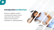 The Diarrhea presentation showing loose stools, types, causes, symptoms, diagnosis, treatment, and prevention. - slide 2