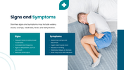 The Diarrhea presentation showing loose stools, types, causes, symptoms, diagnosis, treatment, and prevention. - slide 5