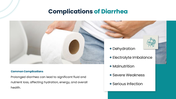 The Diarrhea presentation showing loose stools, types, causes, symptoms, diagnosis, treatment, and prevention. - slide 9
