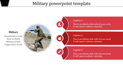 Military slide with an image of a soldier aiming a rifle, with red text boxes with captions on the right.