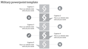 A PPT slide with five captions for a military presentation, each with an associated gray icon and placeholder text.