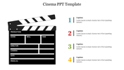 Cinema PowerPoint template featuring a clapperboard design with numbered captions on the side.