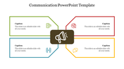 PowerPoint slide featuring icons for different communication methods, with placeholders for captions in a grid layout.