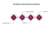 Horizontal sequence of four maroon diamond shapes with white icons connected by arrows, representing steps in a process.